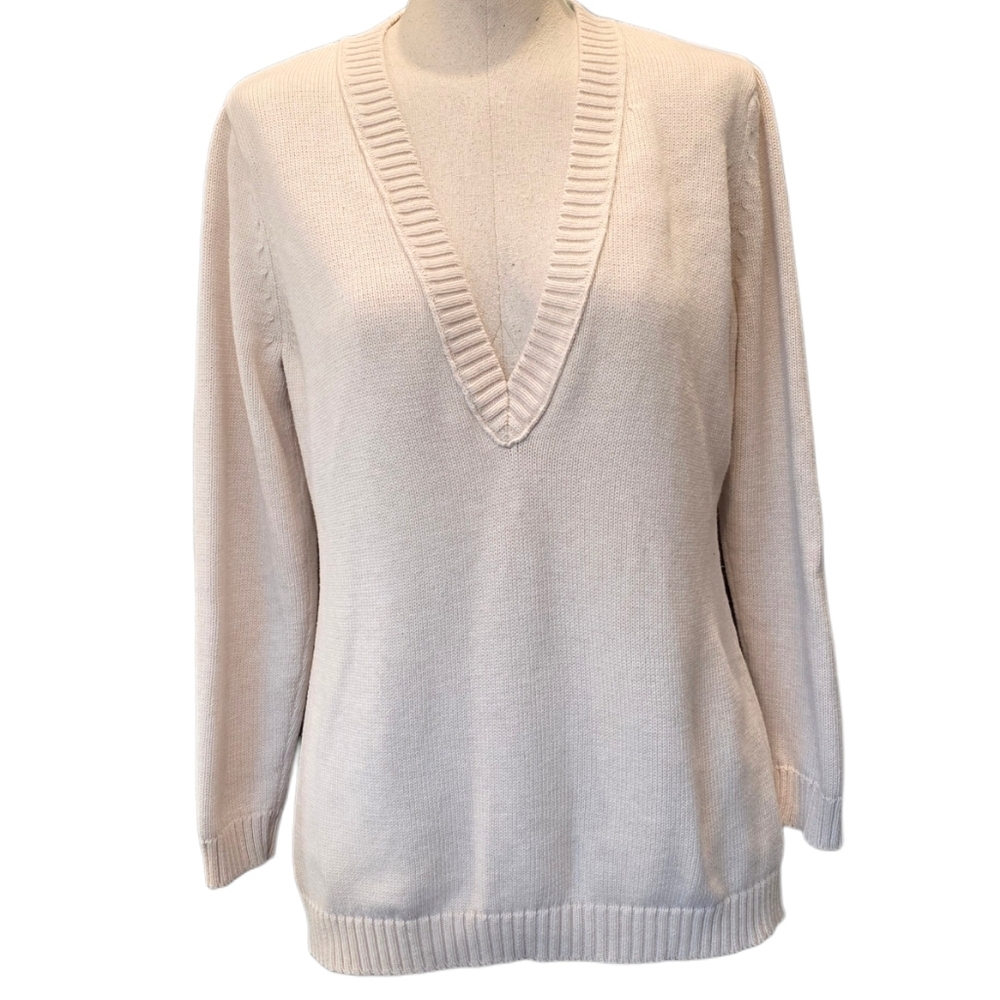JEANNE PIERRE Soft Cream Deep V-Neck Sweater